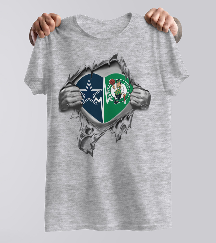 Cowboys Celtics Heart Torn Open T-Shirt