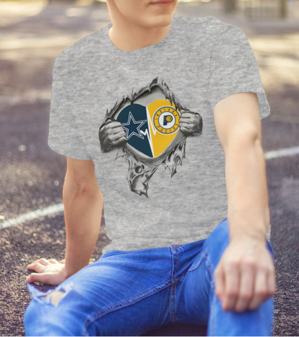 Dallas Cowboys Indiana Pacers Heart Rip T-Shirt