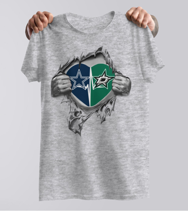 Cowboys Dallas Stars Heartbeat Passion T-Shirt