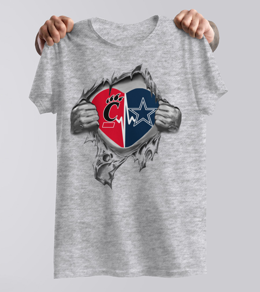 Cowboys Bearcats Heartbeat Split Logo Showdown T-Shirt
