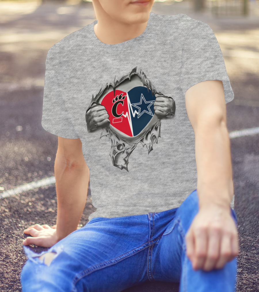 Cowboys Bearcats Heartbeat Split Logo Showdown T-Shirt
