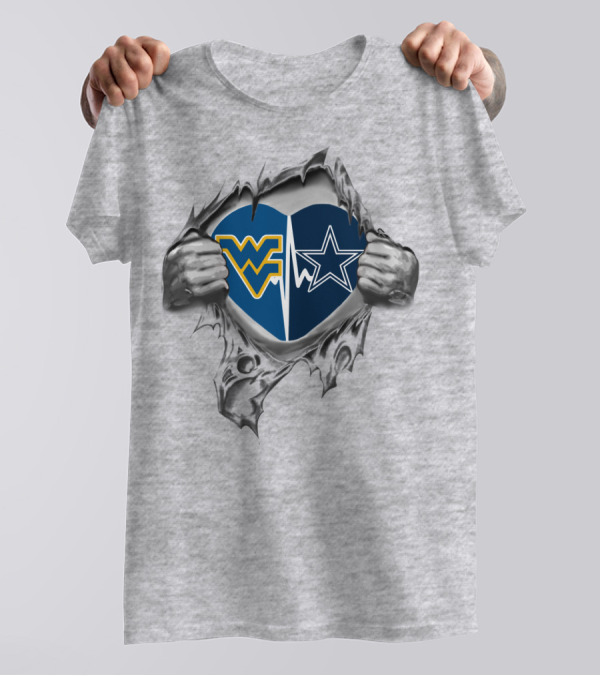 Cowboys West Virginia Heart Design With WVU And Star T-Shirt