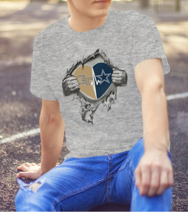 GT Cowboys Heart Split With Star And Gold Emblem T-Shirt