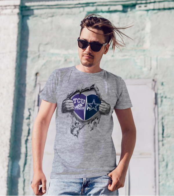 Cowboys TCU Heart Logo With Horned Frog And Star Emblem T-Shirt