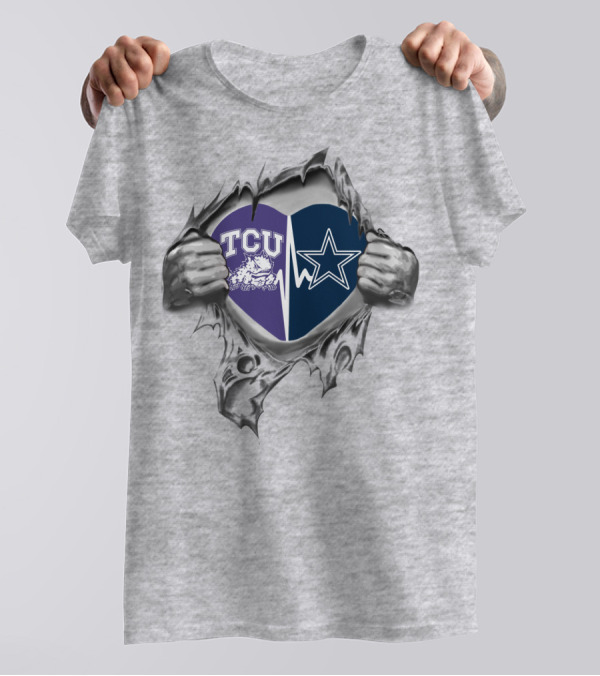 Cowboys TCU Heart Logo With Horned Frog And Star Emblem T-Shirt