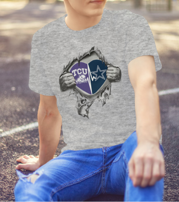 Cowboys TCU Heart Logo With Horned Frog And Star Emblem T-Shirt
