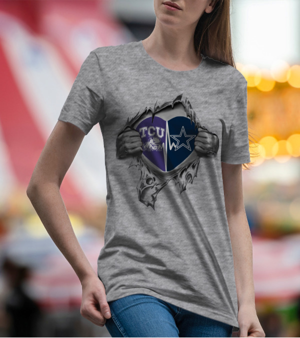 Cowboys TCU Heart Logo With Horned Frog And Star Emblem T-Shirt