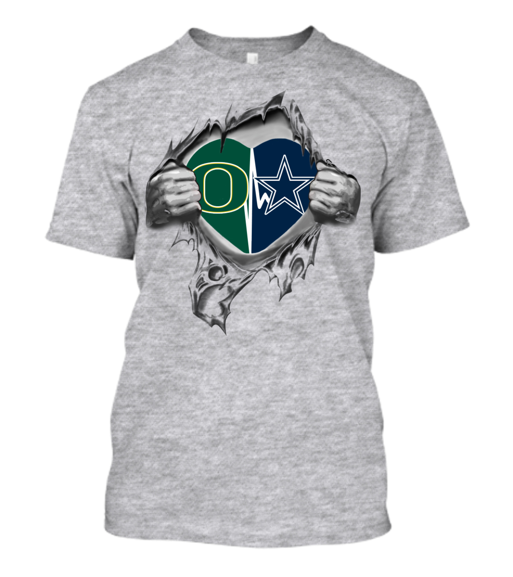 Cowboys Ducks Heart Split With Oregon And Star T-Shirt