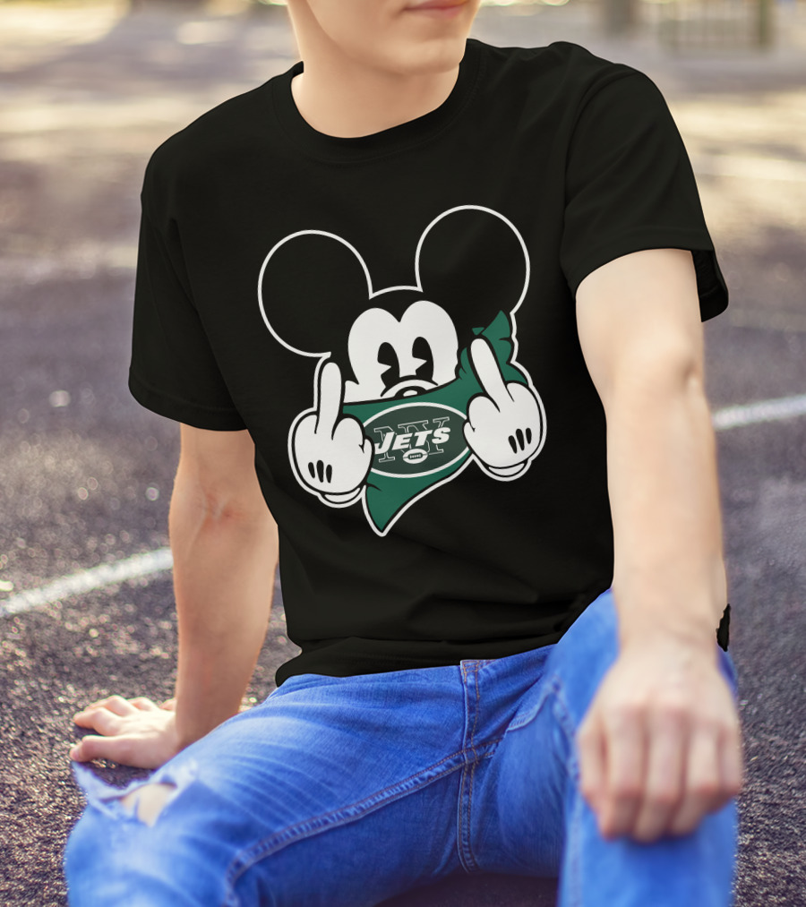 Jets Mouse Middle Finger Face Covering Football T-Shirt