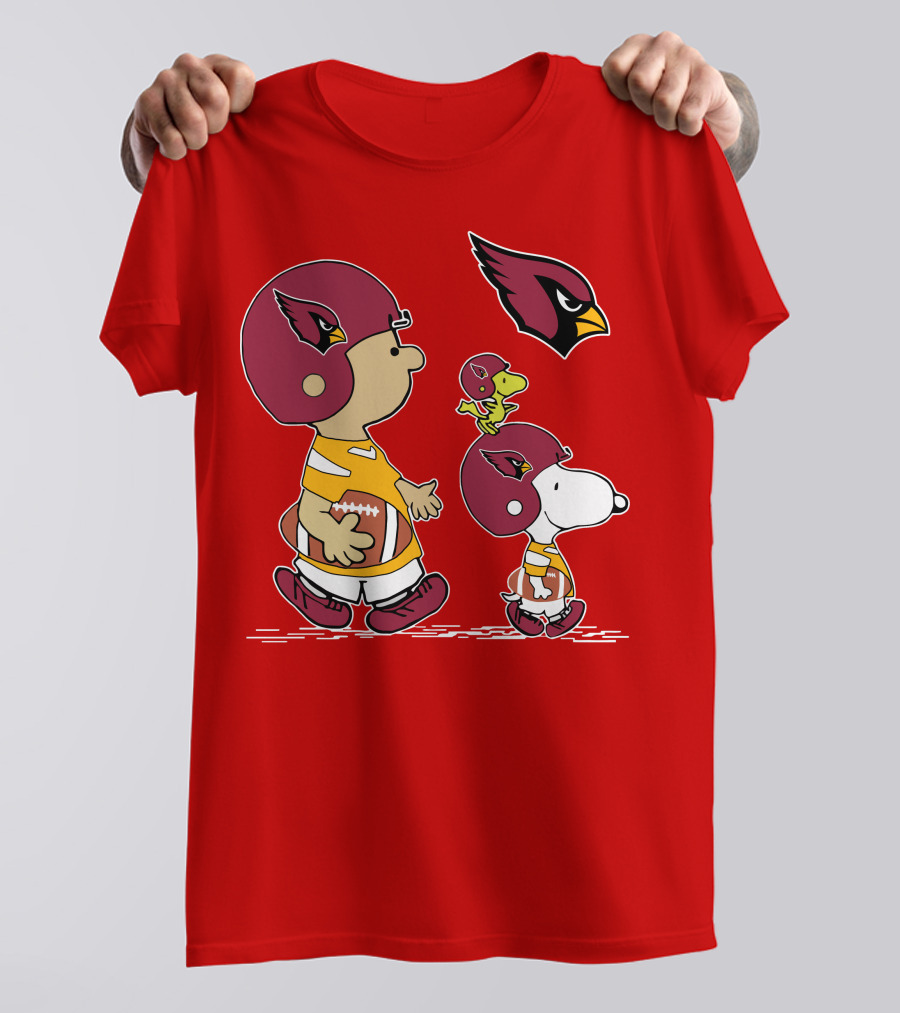 Cardinals Football Helmet Snoopy Woodstock Peanuts Characters T-Shirt