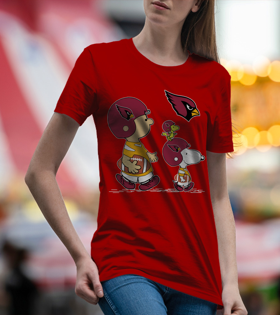 Cardinals Football Helmet Snoopy Woodstock Peanuts Characters T-Shirt