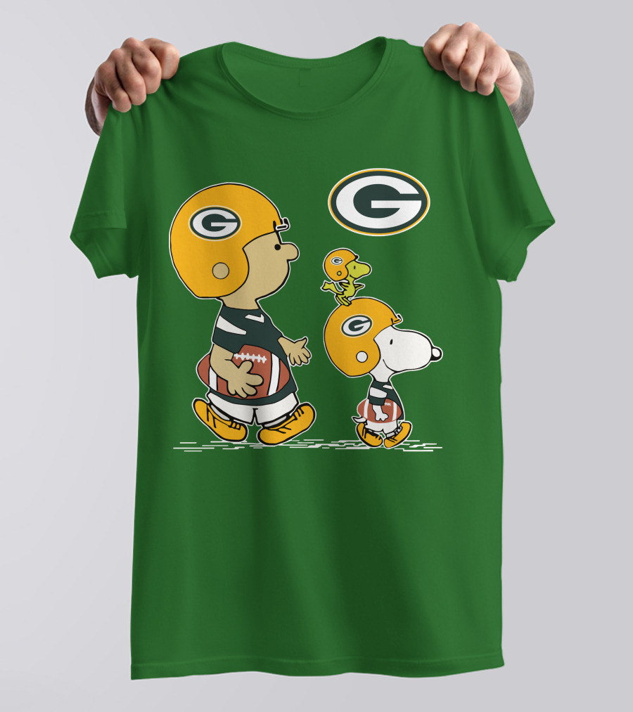 Packers Charlie Brown Snoopy Woodstock Football Helmet T-Shirt