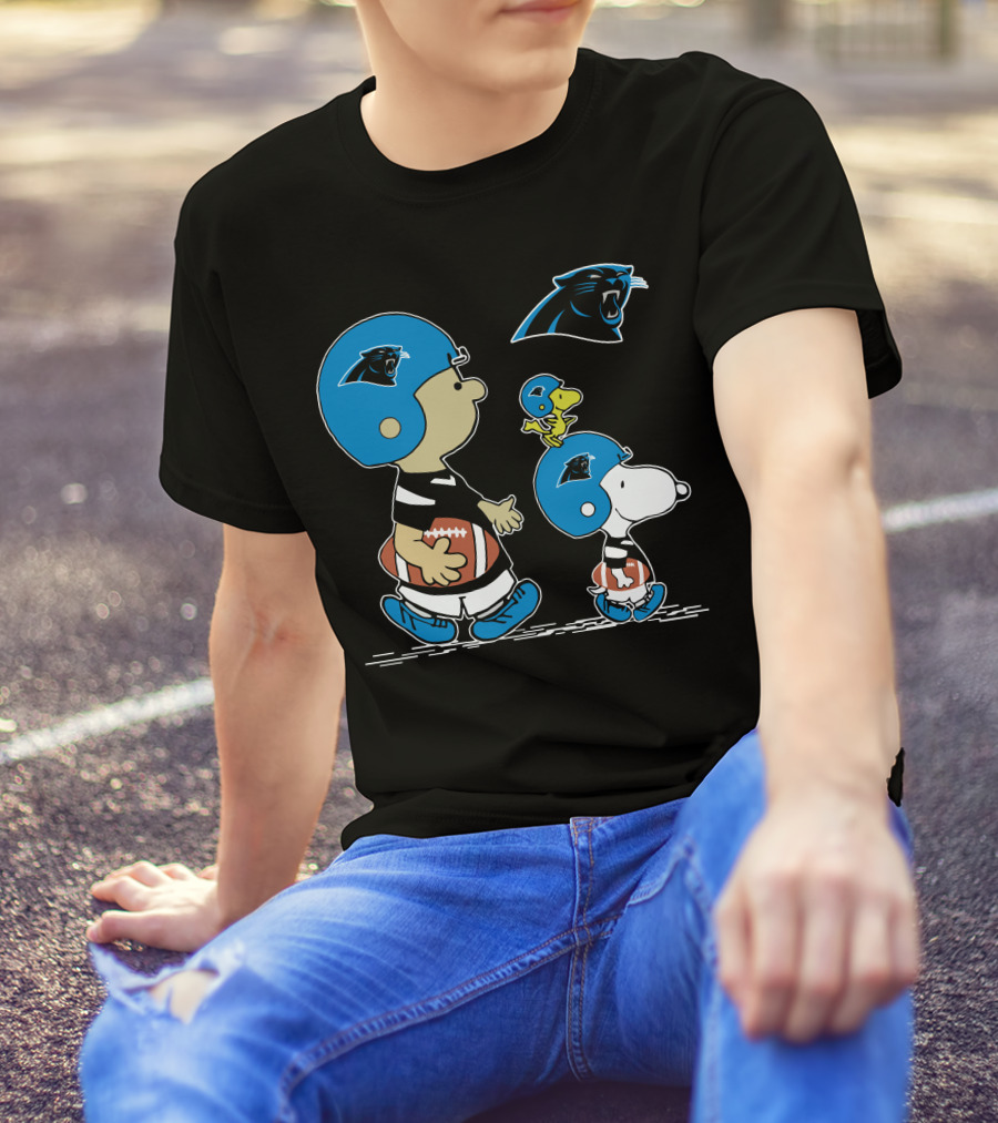 Carolina Panthers Snoopy And Woodstock Football Helmet T-Shirt