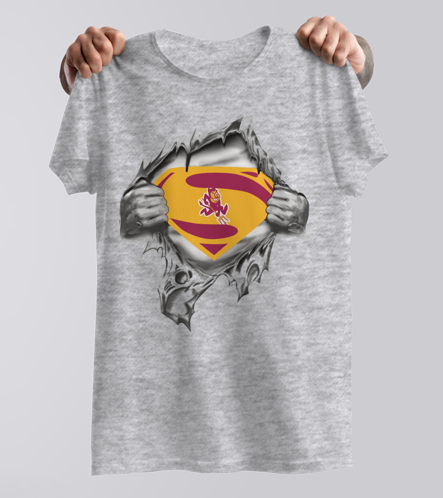 ASU Sparky Superman Logo Ripping Through T-Shirt