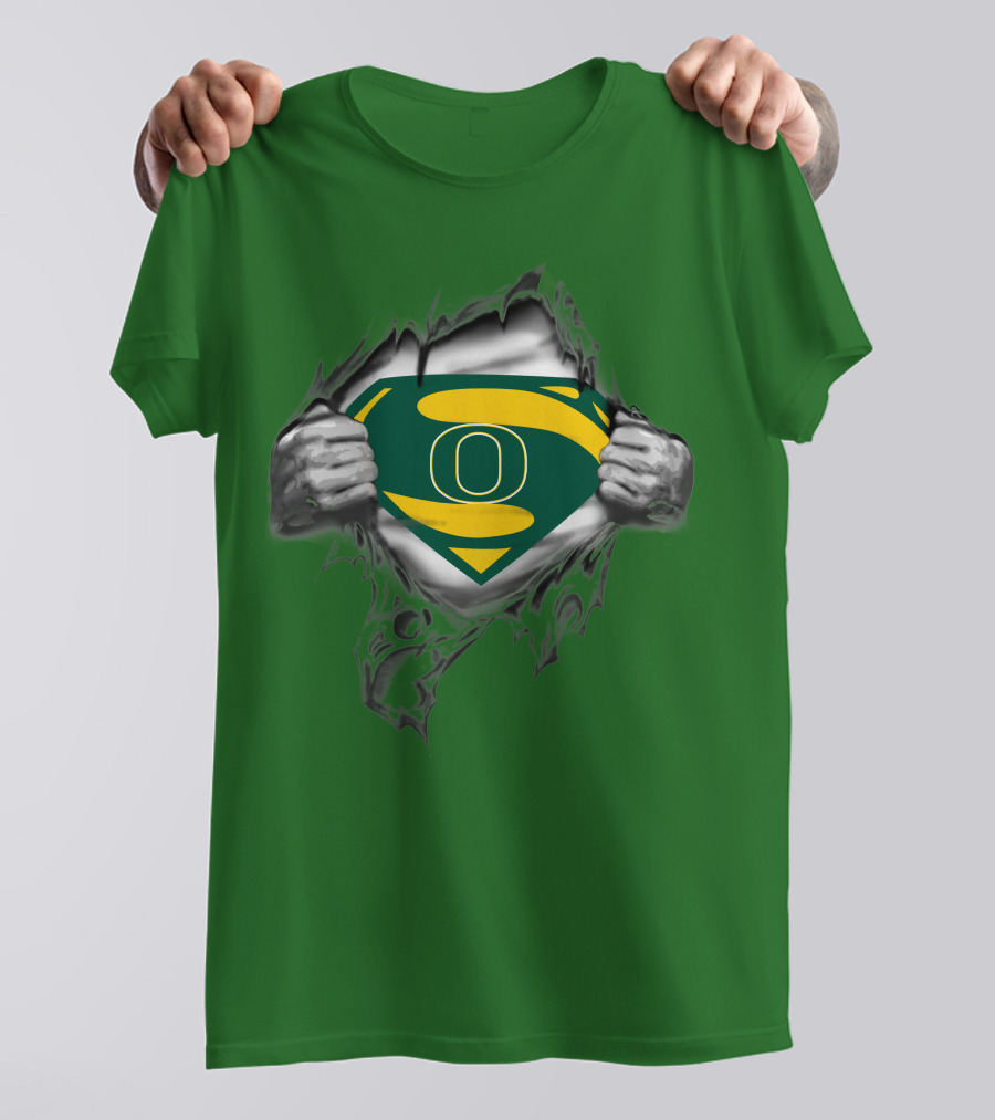 Oregon Ducks Superman Logo Emblem Breaking Through T-Shirt