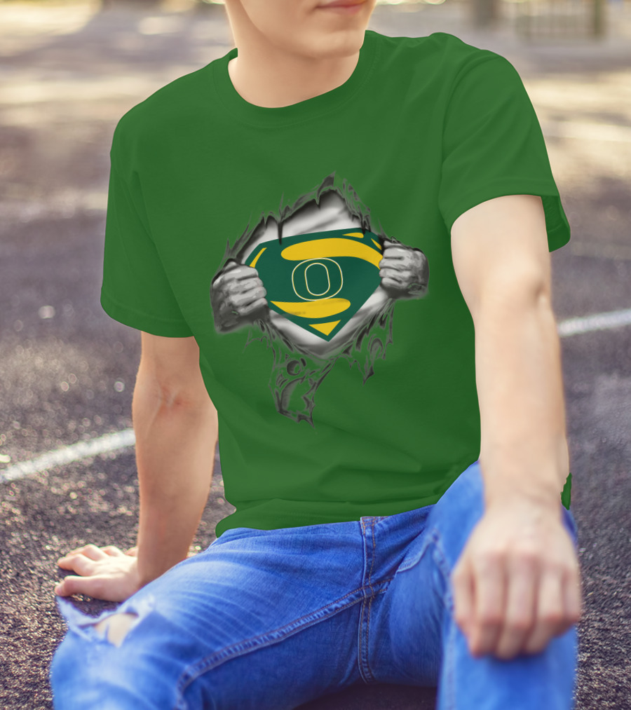 Oregon Ducks Superman Logo Emblem Breaking Through T-Shirt