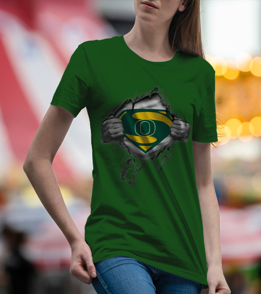 Oregon Ducks Superman Logo Emblem Breaking Through T-Shirt