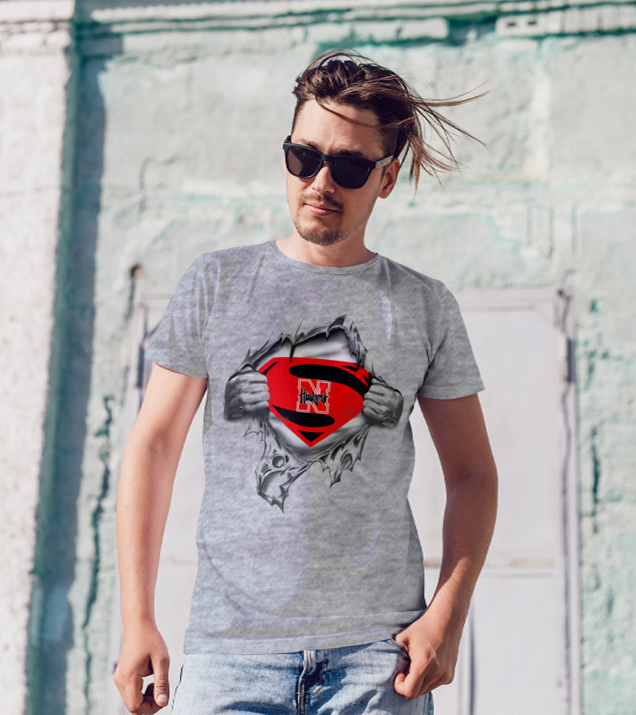 Huskers Nebraska Superman Logo Red Shield Tear-Out T-Shirt