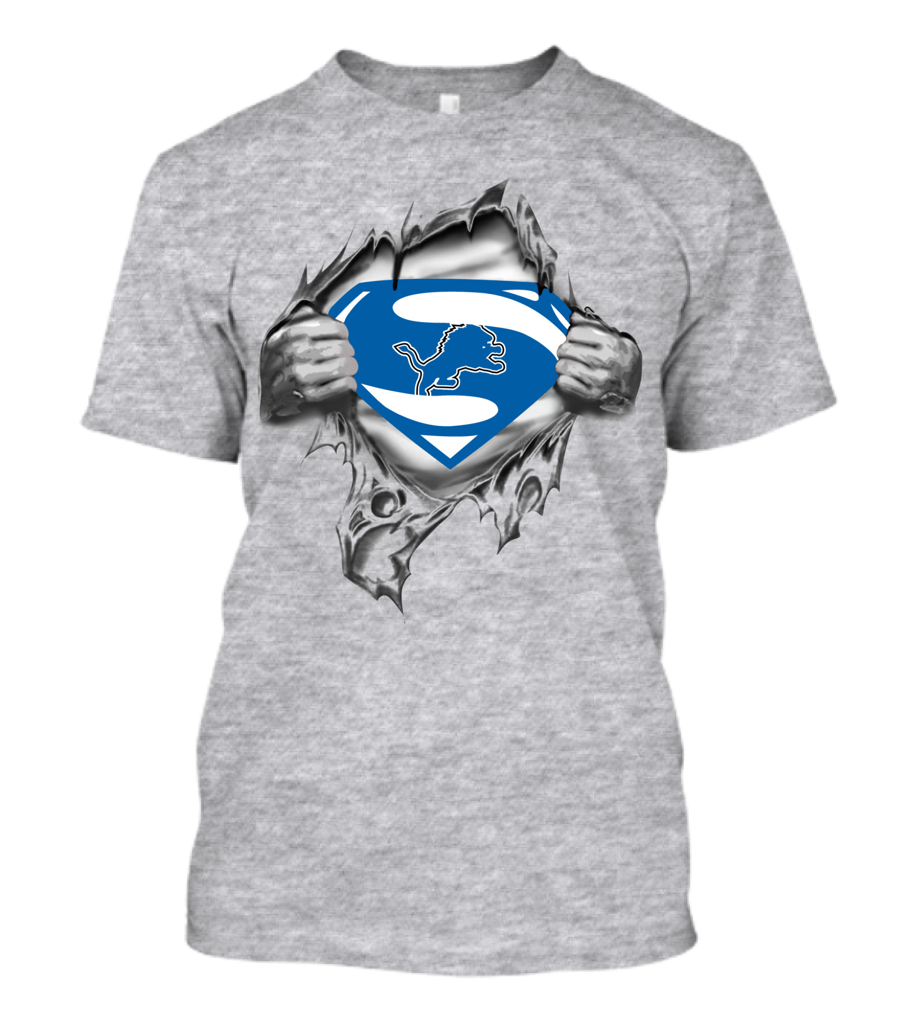 Detroit Lions Superman Logo Burst Through Chest T-Shirt