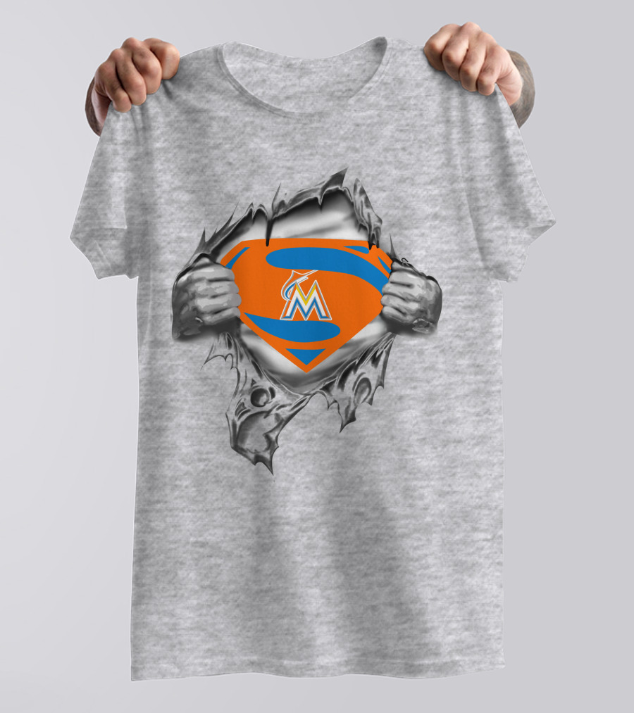 Superman Miami Marlins Logo Ripped T-Shirt