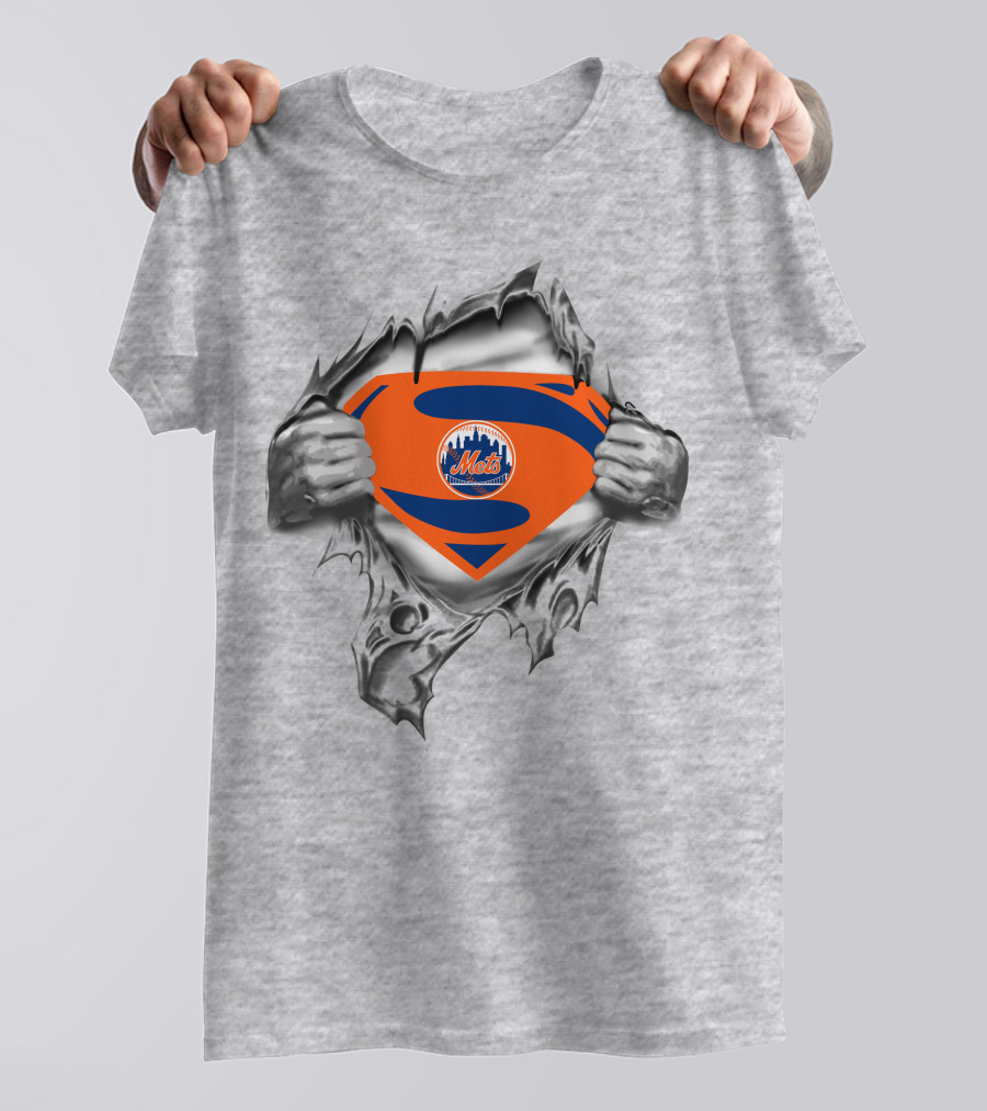 Mets Superman Inspired Logo With Ripped Shirt Effect T-Shirt