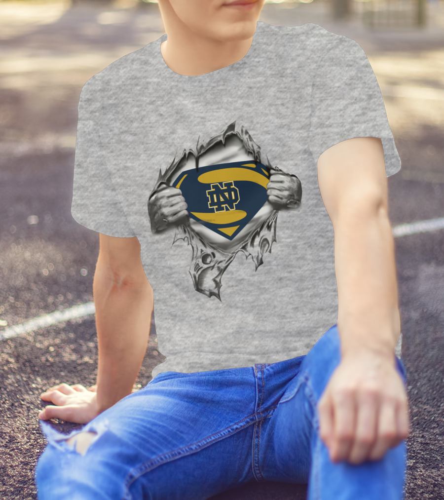 Notre Dame ND Superman Shield Under Ripped T-Shirt