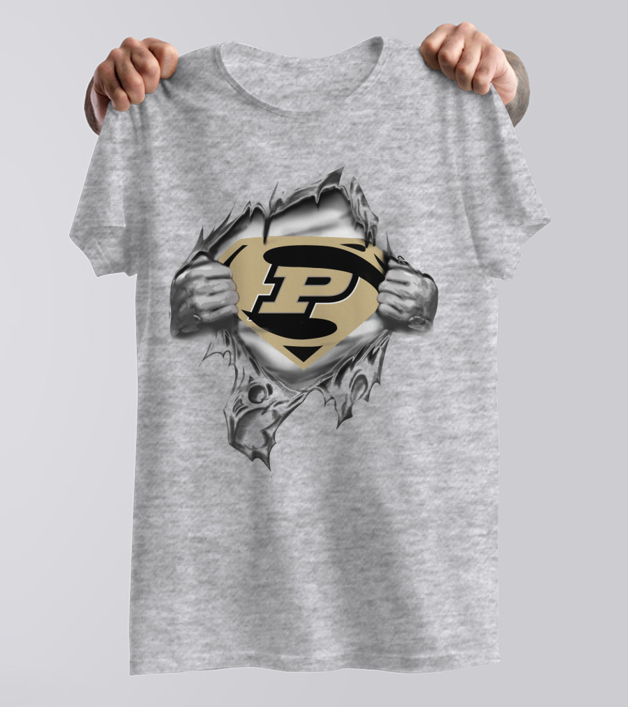 Purdue University Superhero Emblem Torn T-Shirt