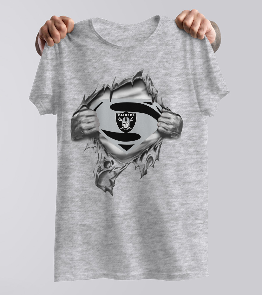 Raiders Super Man Emblem With Raider Logo In Torn Fabric T-Shirt
