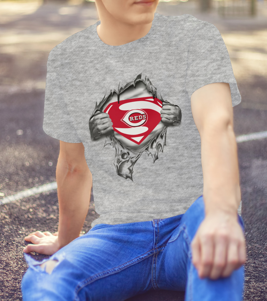 Reds Logo Superman Shield Baseball T-Shirt