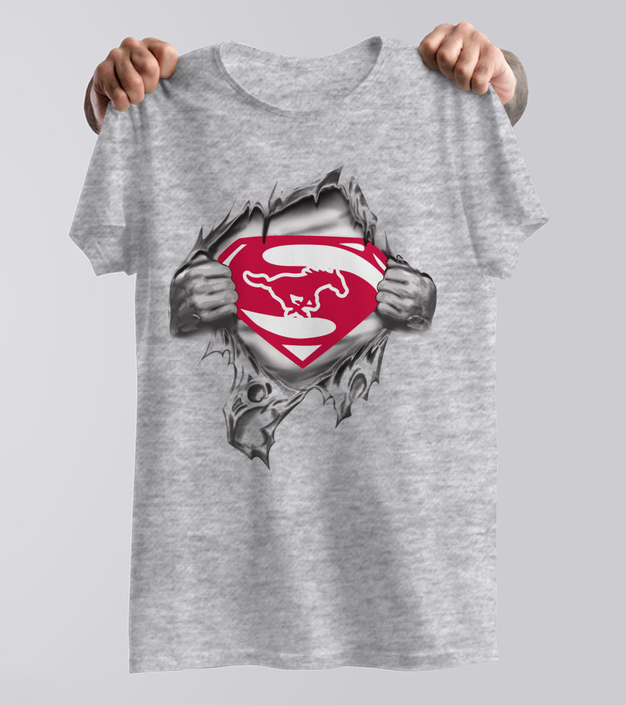 SMU Mustangs Superman Logo Rip T-Shirt