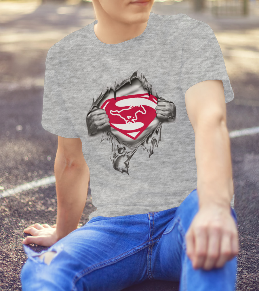 SMU Mustangs Superman Logo Rip T-Shirt