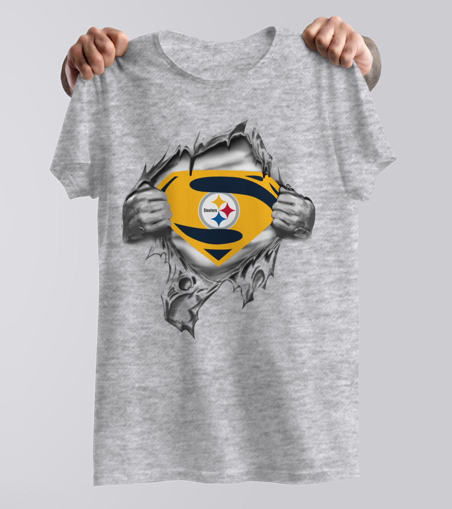 Steelers Super Man Logo With Ripped Metal Effect T-Shirt