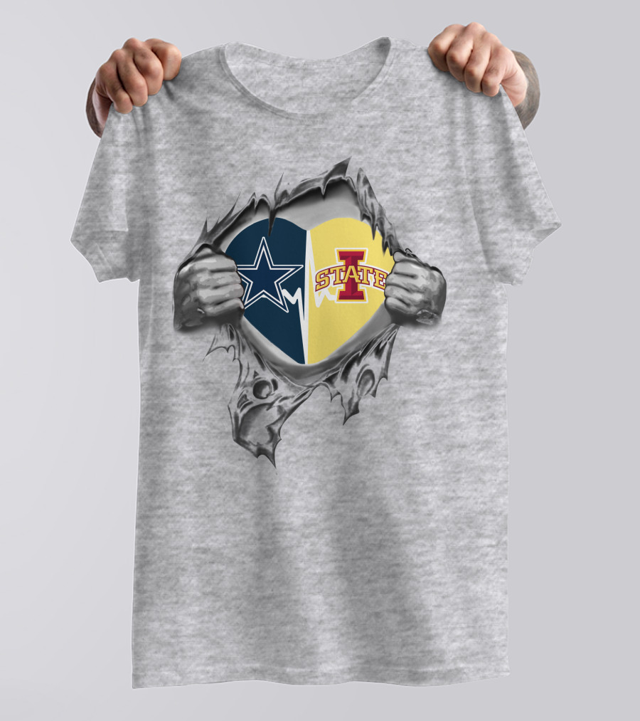 Cowboys Star And Iowa State Cyclones Heart T-Shirt
