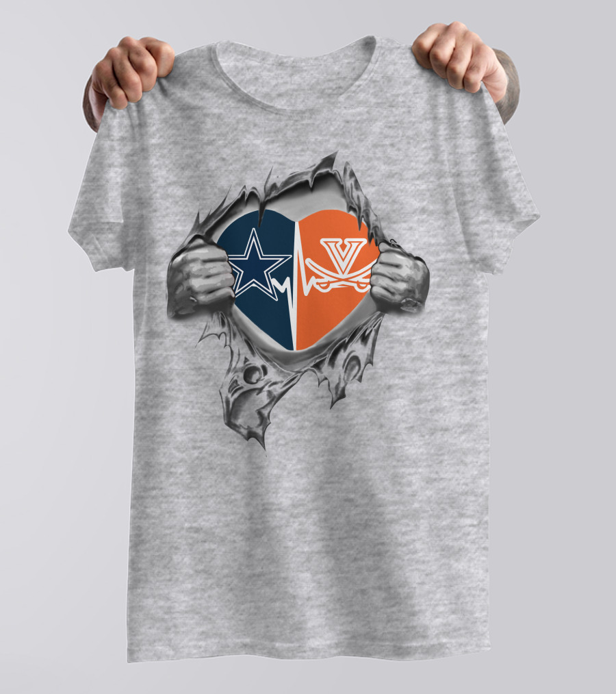Dallas Cowboys Virginia Cavaliers Heart Design It's In My Heart Cowboys T-Shirt