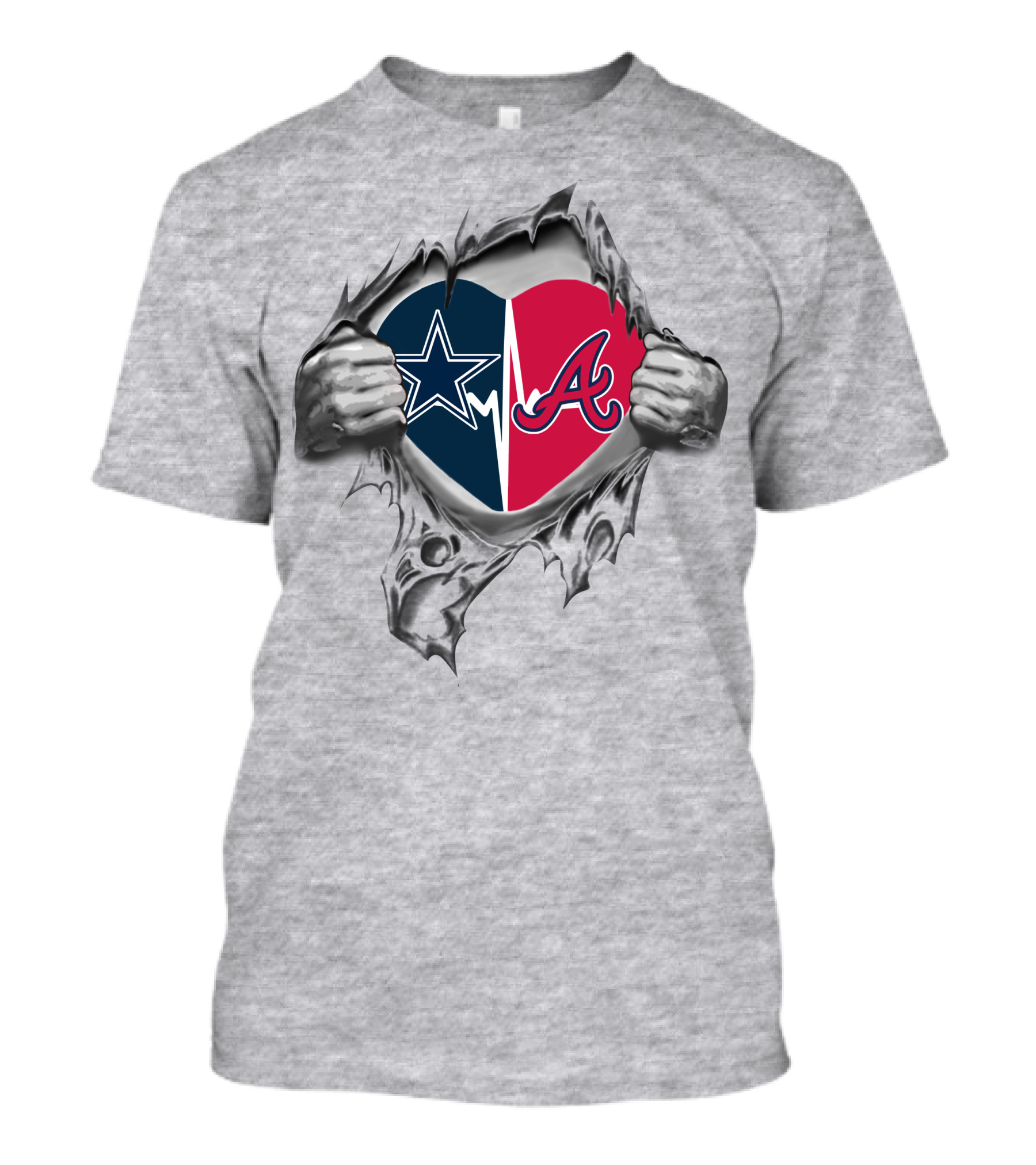 Cowboys Braves Heart Design Football Baseball Fans Love T-Shirt