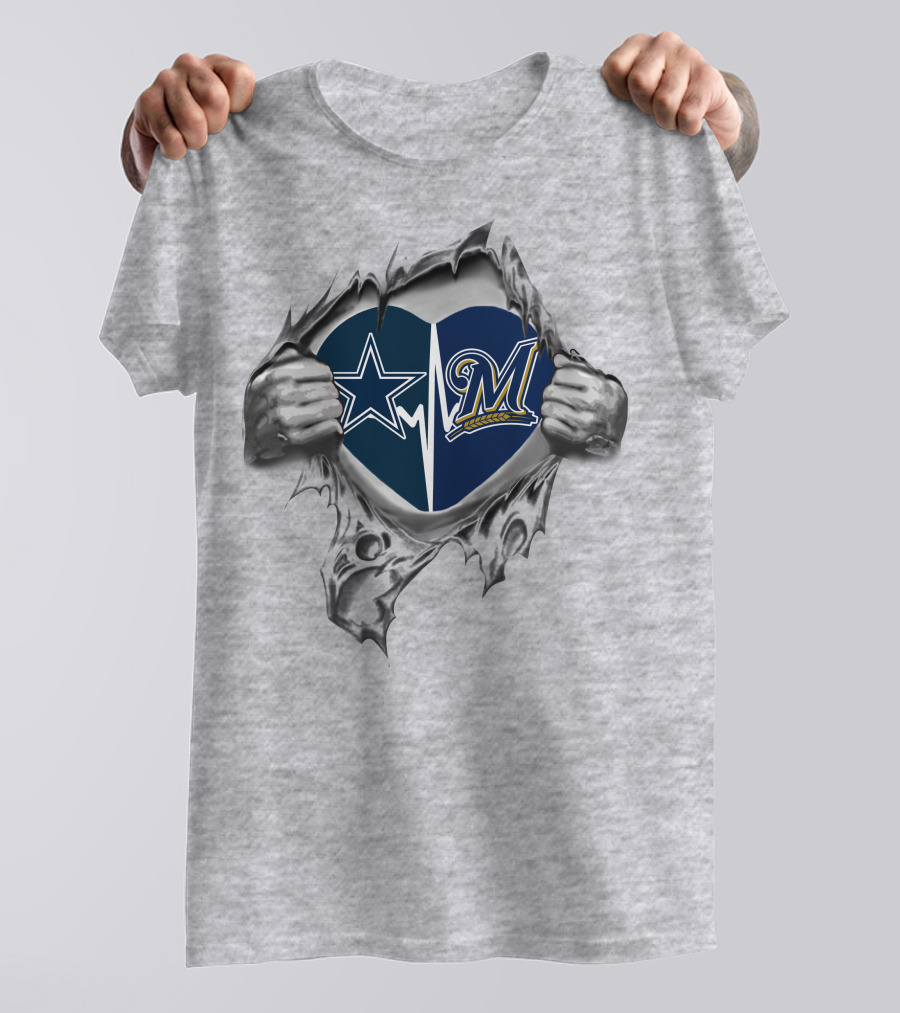 Cowboys Brewers Heart With Split Star And M T-Shirt