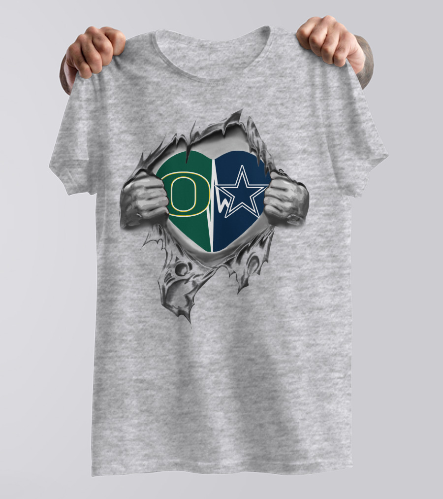 Oregon Ducks And Dallas Cowboys Heart Logo Fusion T-Shirt