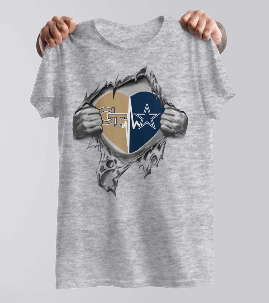 Cowboys GT Heart Logo With Georgia Tech And Cowboys Symbols T-Shirt