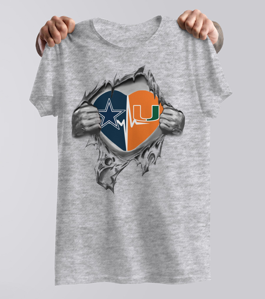 Cowboys Miami Hurricanes Heart Logo Passion T-Shirt