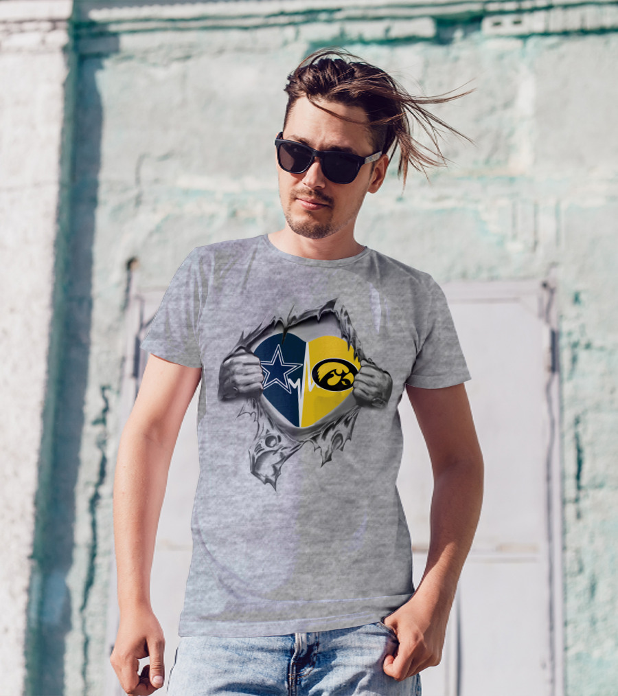 Cowboys Iowa Heartbeat Dallas Star And Hawkeyes Logo Passion T-Shirt