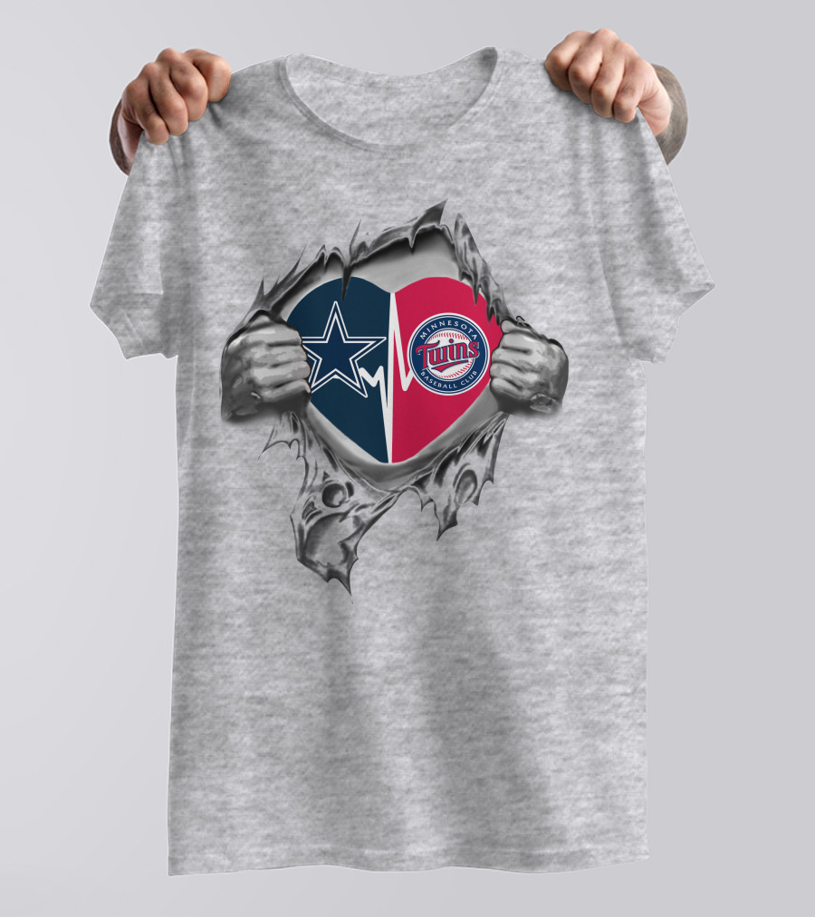 Cowboys And Minnesota Twins Heart Symbol Logos Collaboration T-Shirt