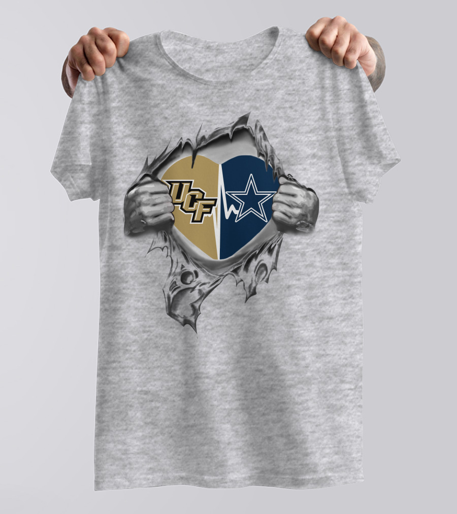 Cowboys UCF Heart Graphic With Torn Hands T-Shirt
