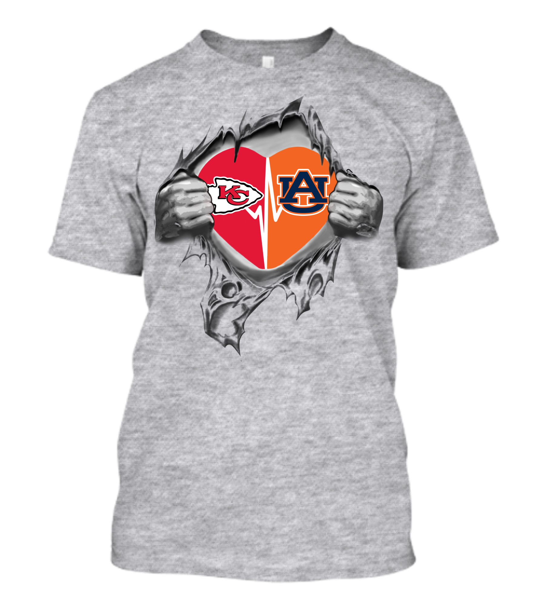 Kansas City Chiefs Auburn Tigers Heart Ripped Design Chiefs Its In My Heart T-Shirt