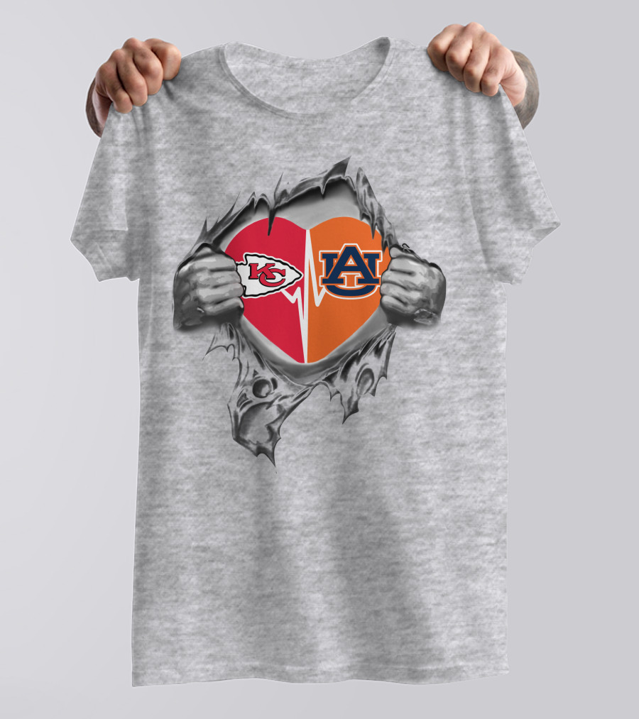 Kansas City Chiefs Auburn Tigers Heart Ripped Design Chiefs Its In My Heart T-Shirt