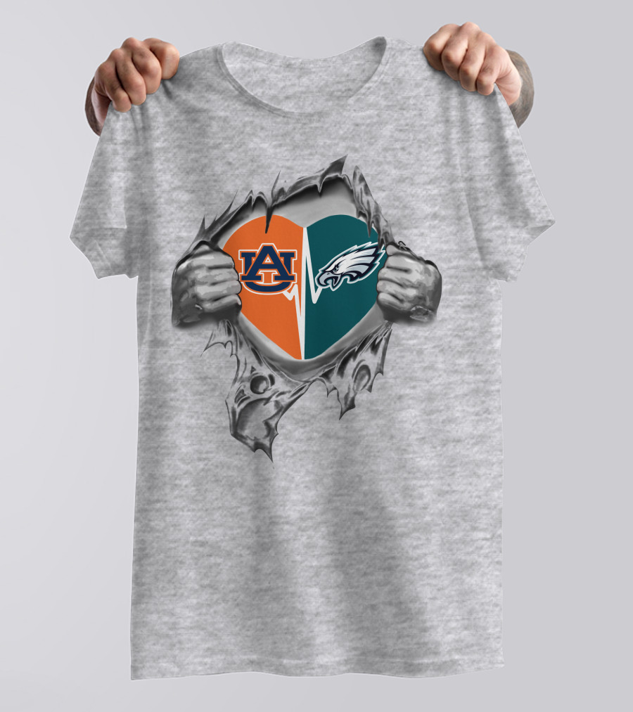 Auburn Tigers And Philadelphia Eagles Heart T-Shirt