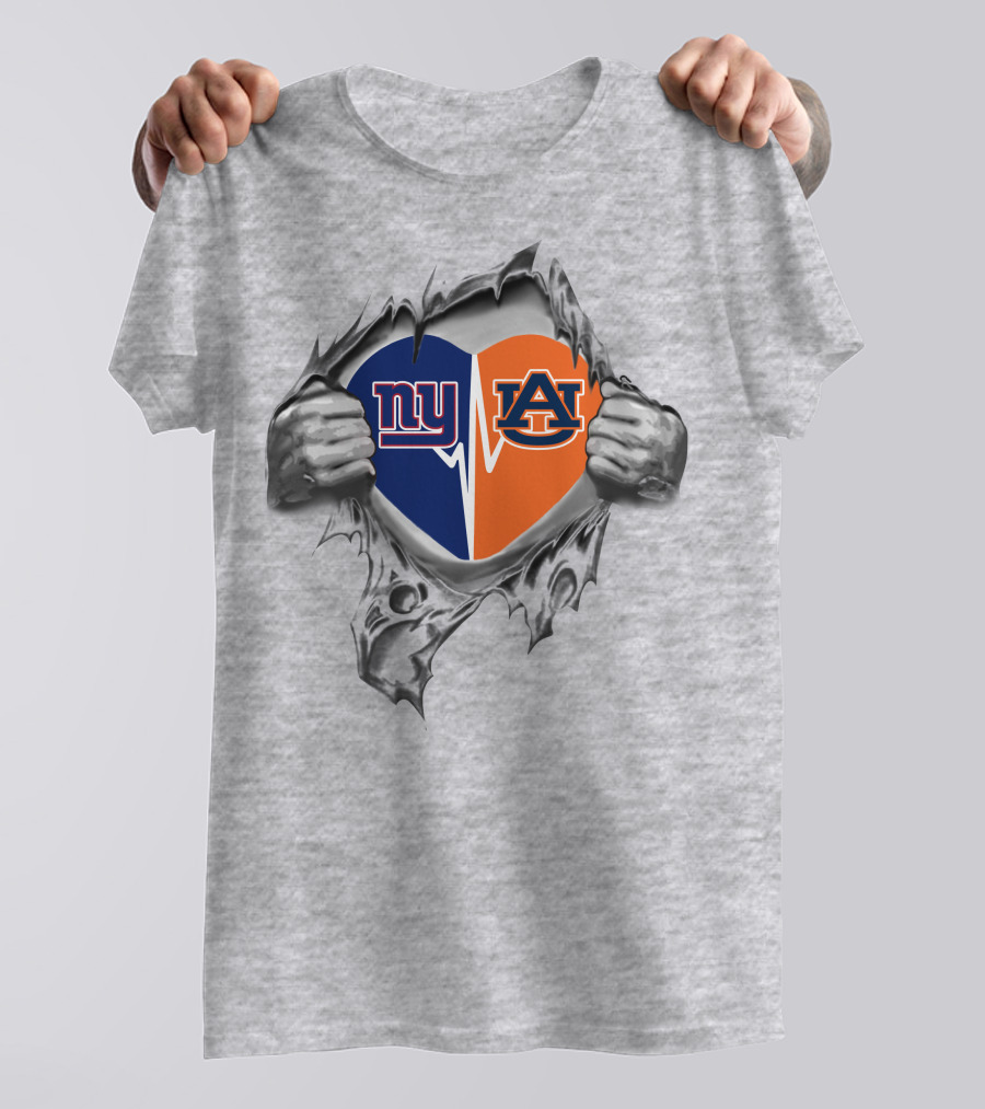 Ny Giants And Auburn Split Heart T-Shirt