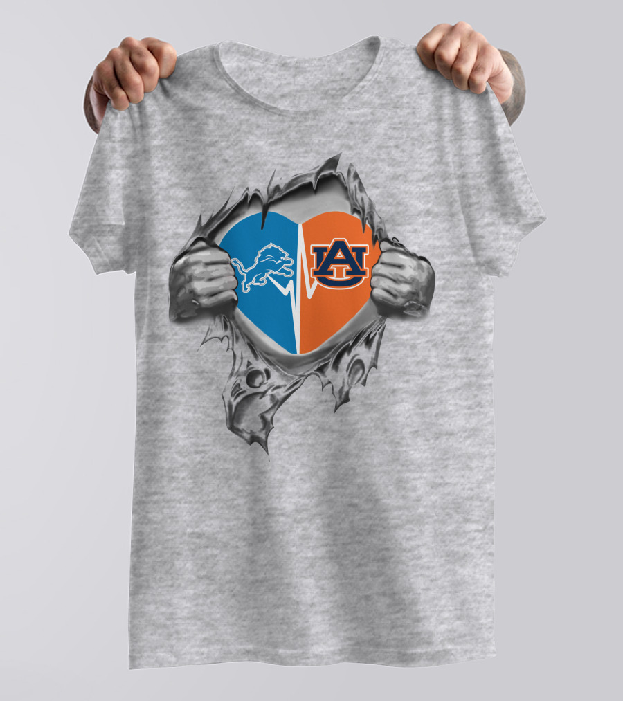 23 Front Lions Auburn It's In My Heart Lions Dual Logo Heart T-Shirt