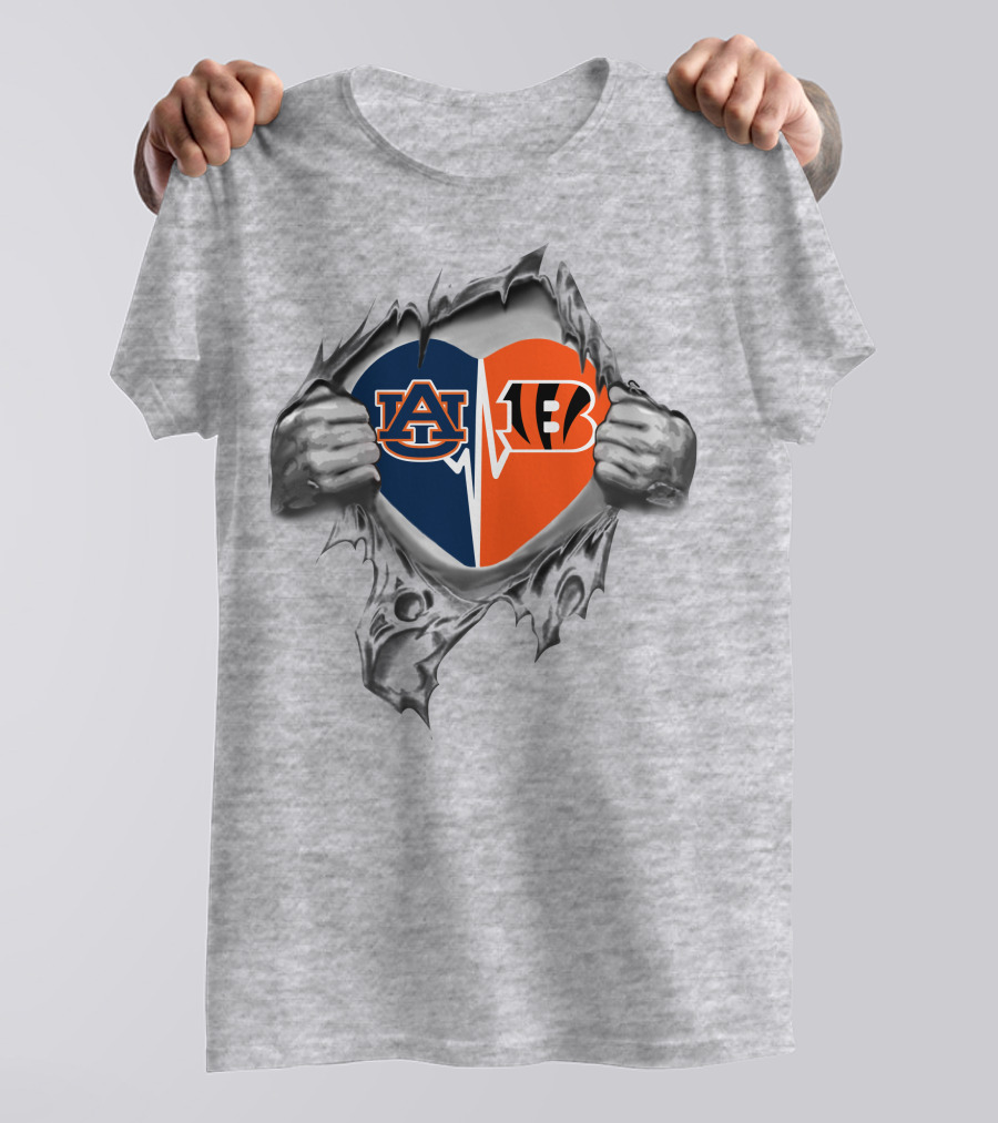 Auburn Bengals Heart Design With Auburn Logo And Bengals T-Shirt