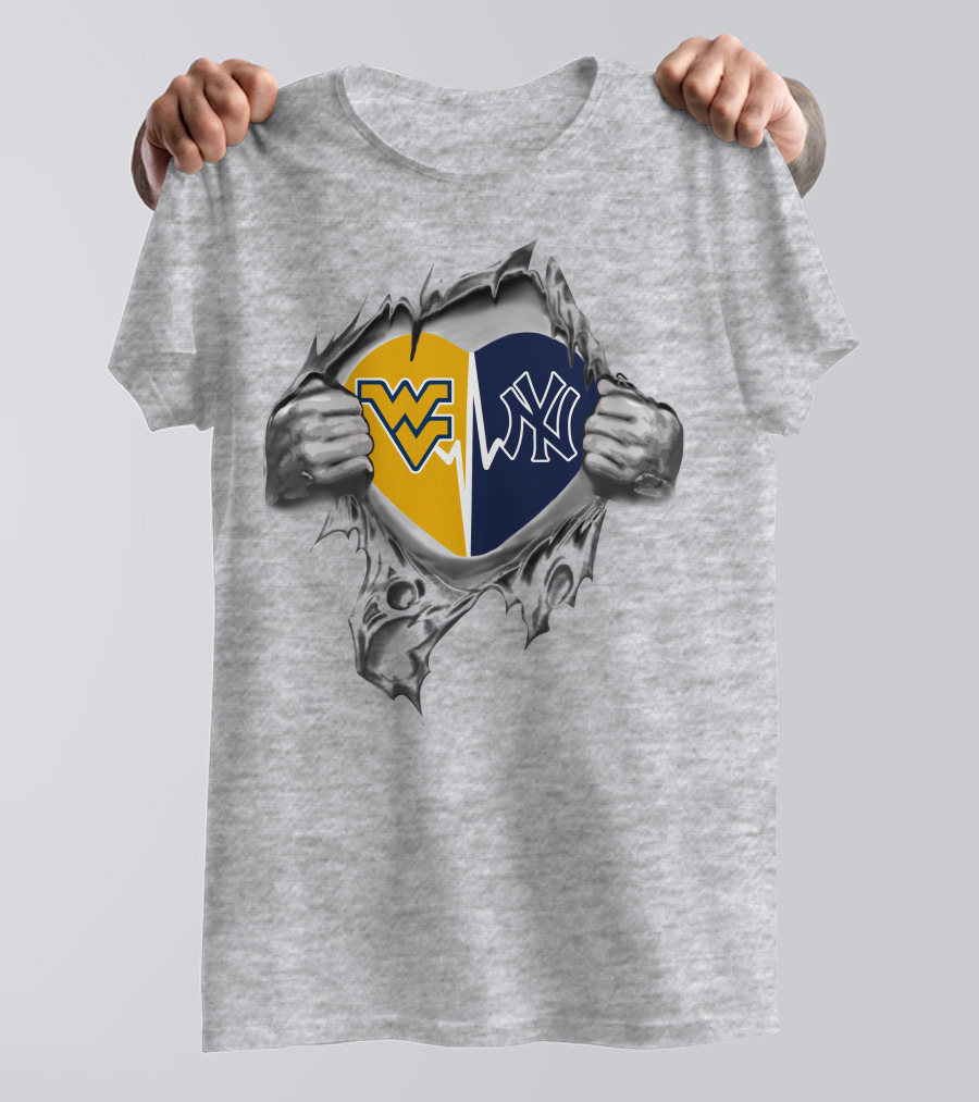 Yankees West Virginia Mountaineers Heart Logo Fusion T-Shirt