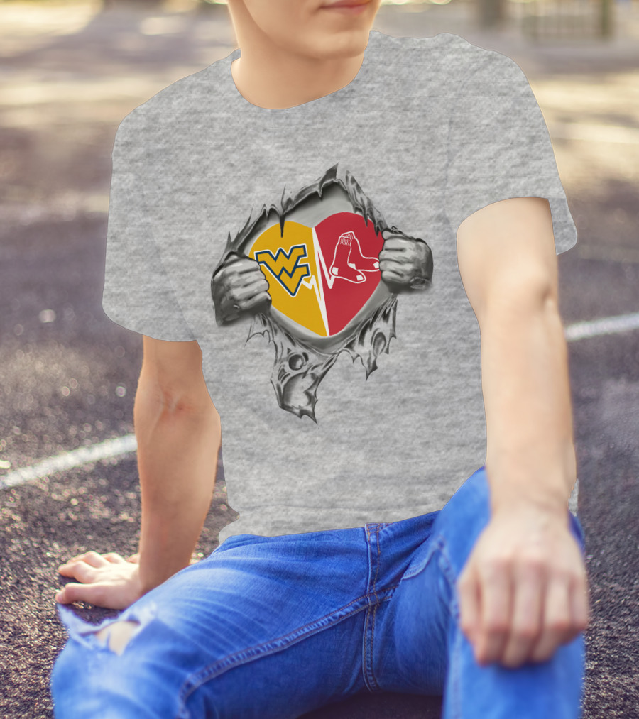 Redsox WVU West Virginia Mountaineers Heart Logo Combination T-Shirt